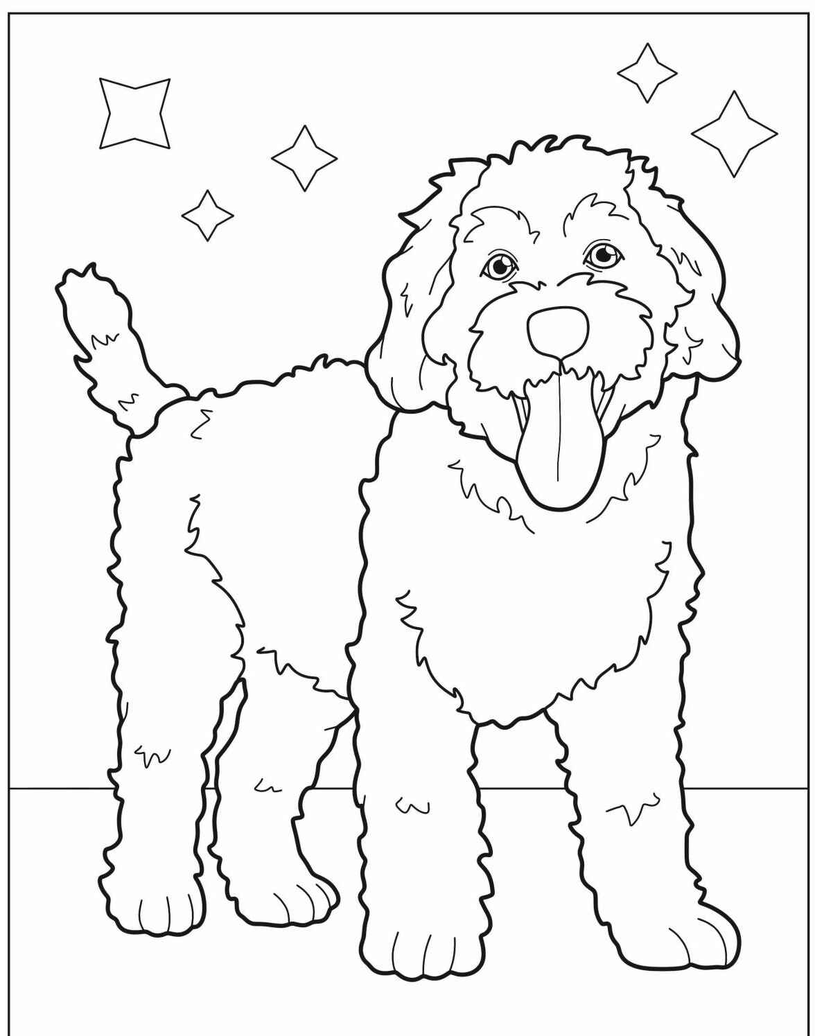 Desenho de Cachorro para imprimir e colorir com estrelas