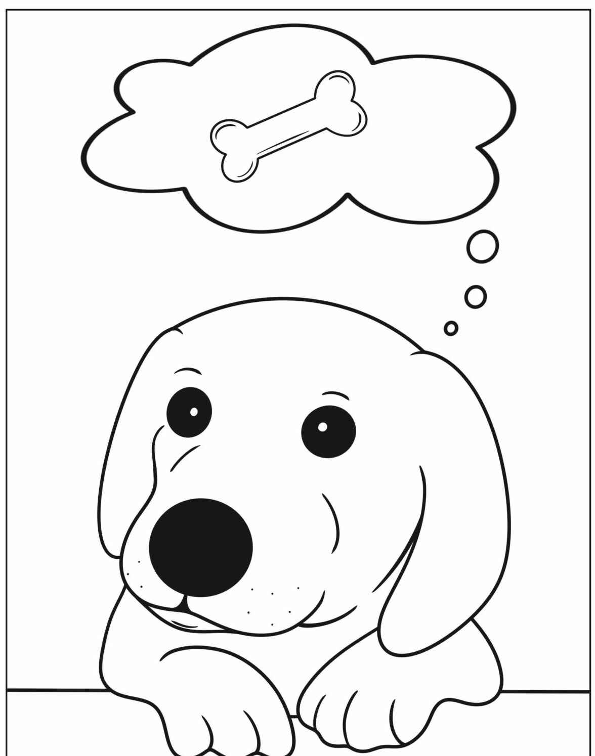Desenho de Cachorro pensando em um osso para imprimir e colorir