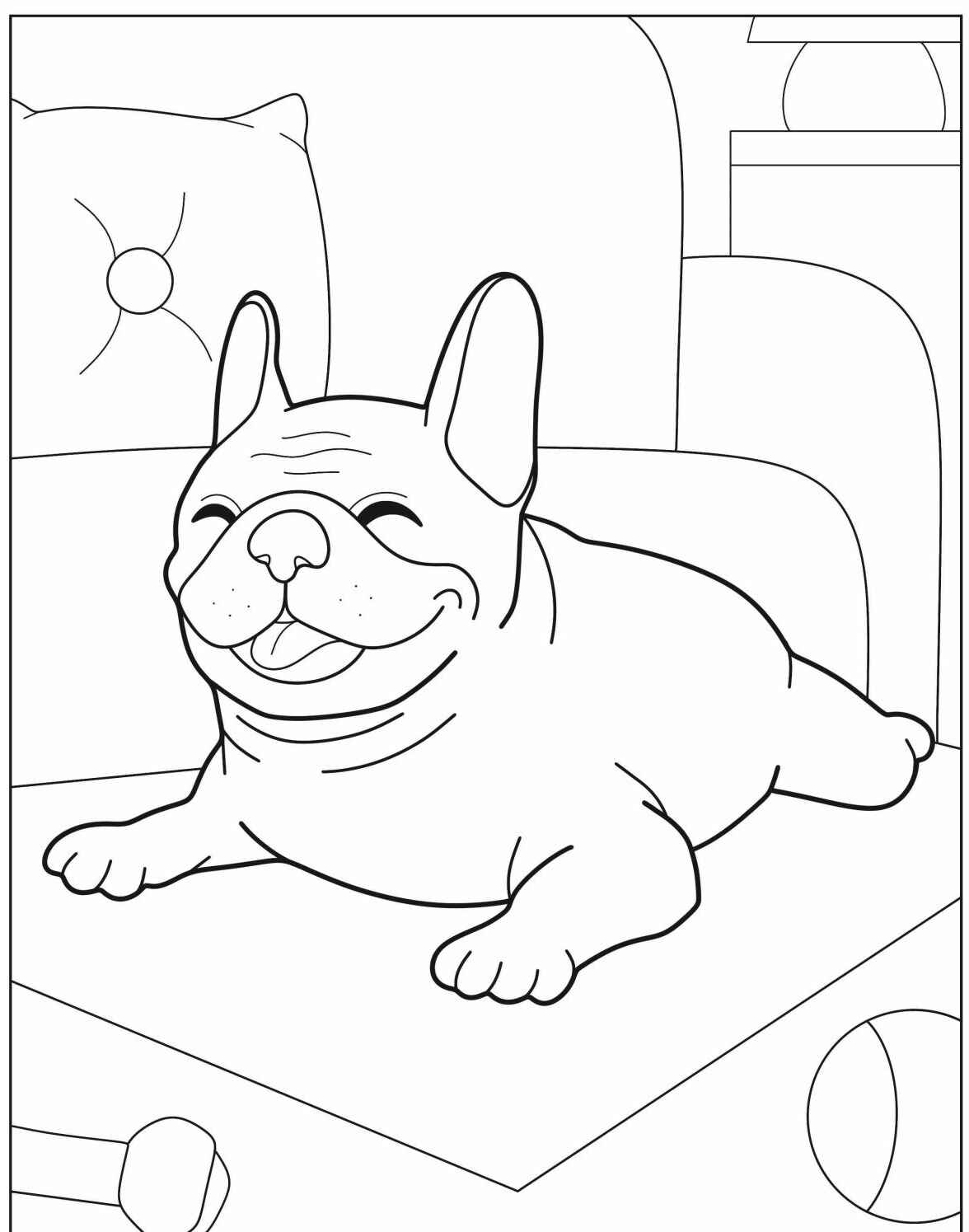 Desenho de Cachorro Bulldog relaxando para imprimir e colorir