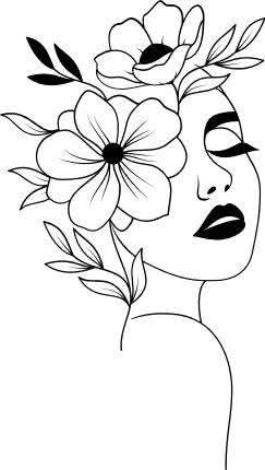 Desenho de Flores: Flor e rosto feminino para desenhar