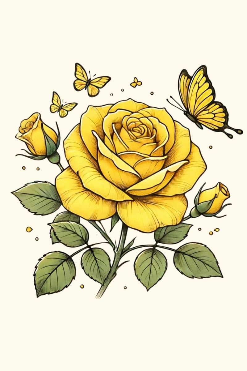 Desenho de Flores: Rosa Amarela para desenhar