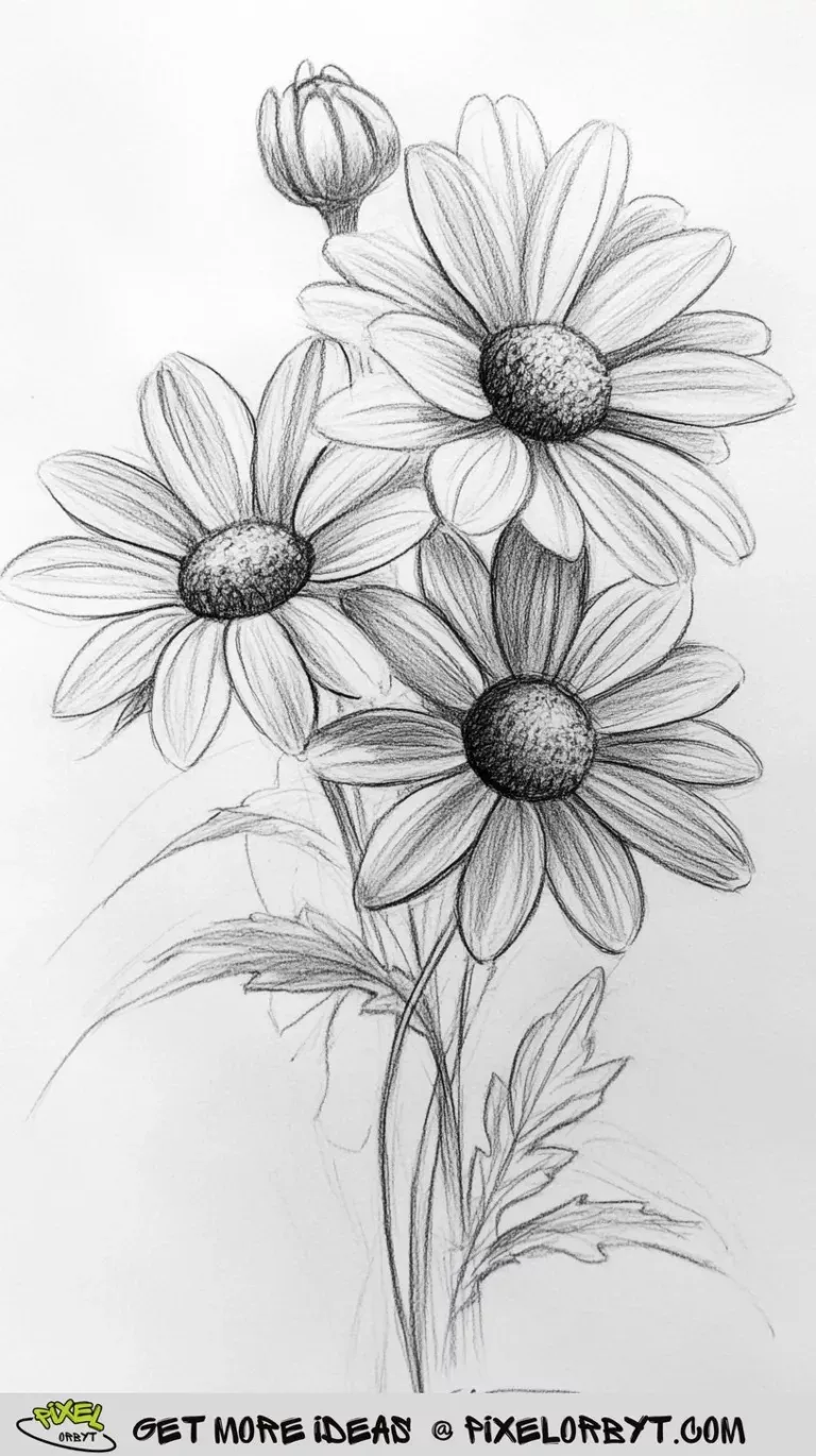 Desenho de Flores: Margaridas com detalhes realistas