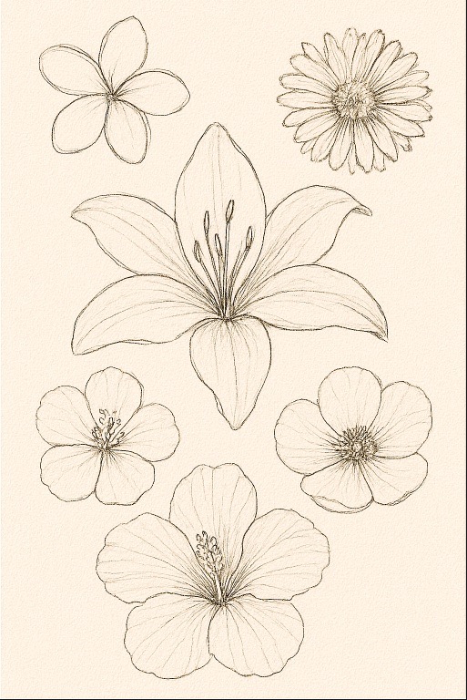 Desenho de Flores: Lírio e flores variadas para desenhar