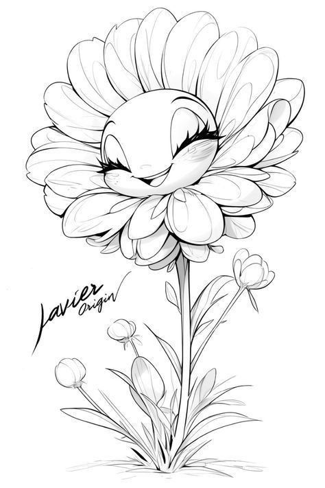 Desenho de Flores: Flor com sorriso fofa para desenhar