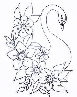 Desenho de Flores: Cisne com flores para desenhar