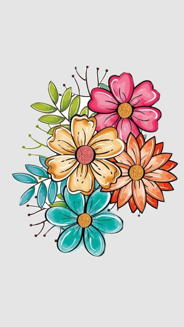 Desenho de Flores: Arranjo de Flores Coloridas para desenhar