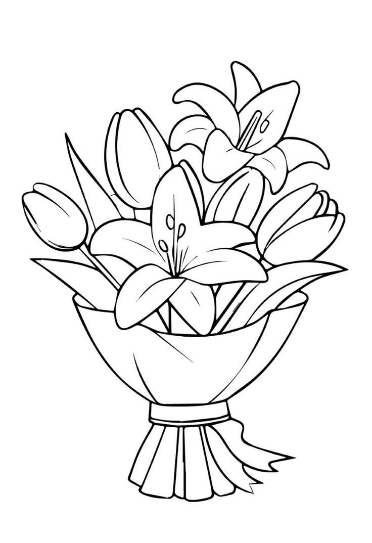 Desenho de Flores: Buquê de Lírios e Tulipas para desenhar