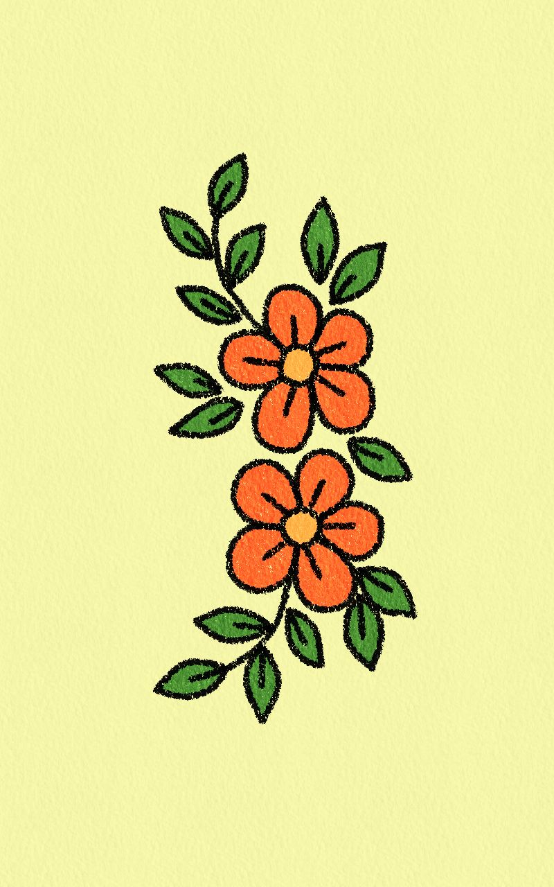 Desenho de Flores: Flores Laranjas e Folhas para desenhar