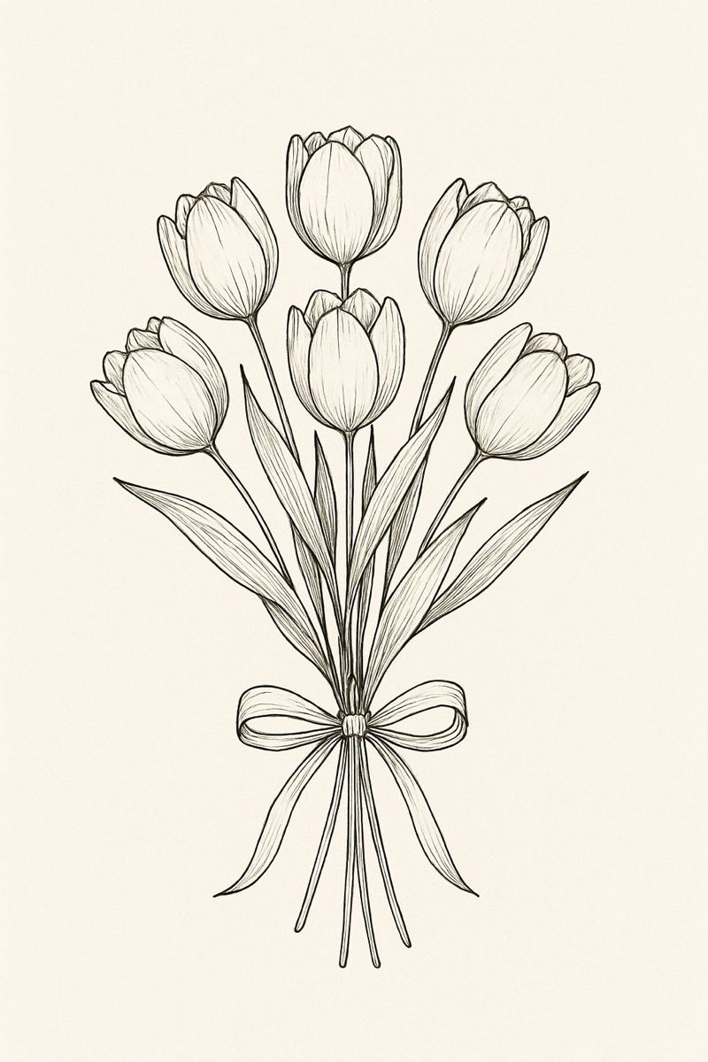 Desenho de Flores: Buquê de Tulipas para desenhar