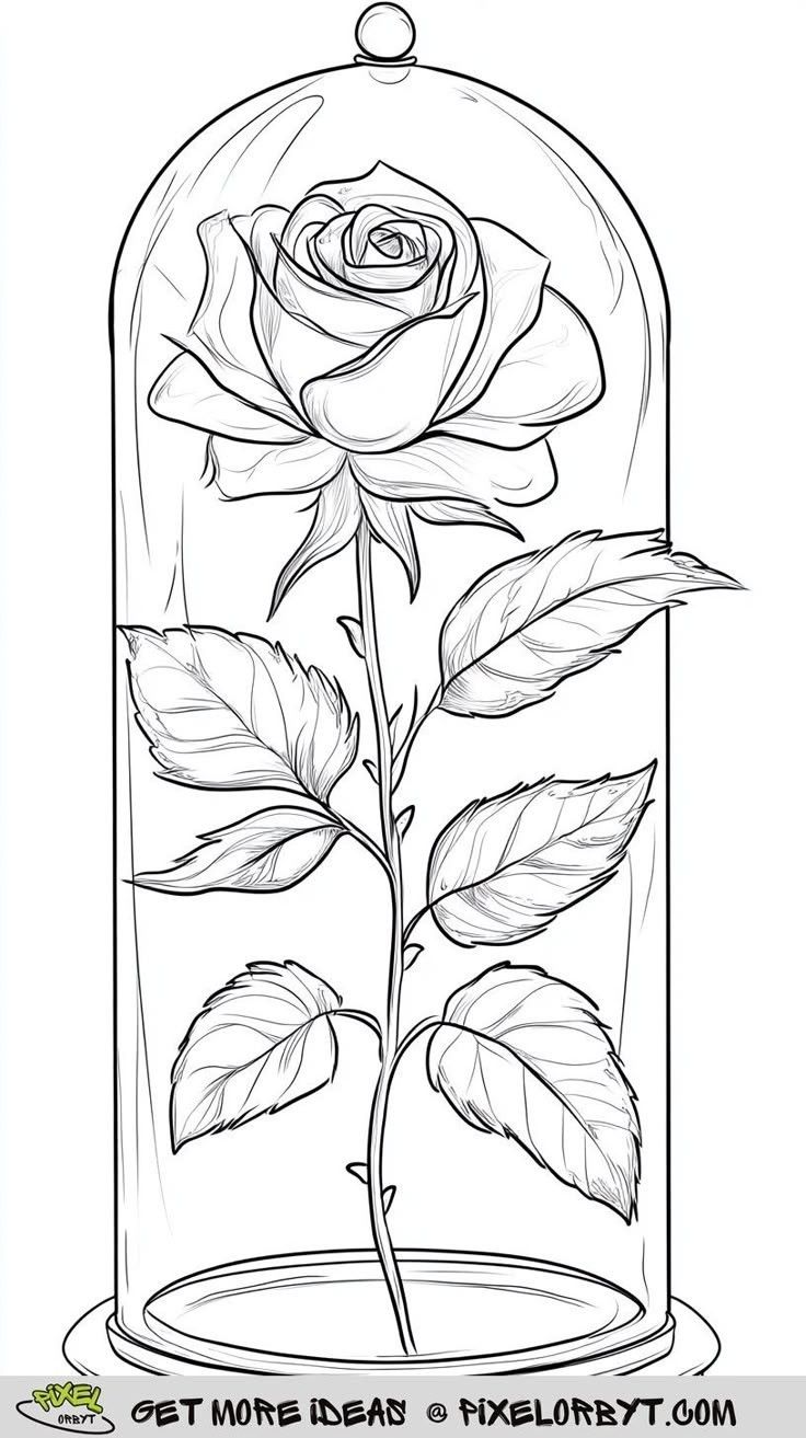 Desenho de Flores: Rosa dentro de um vidro para desenhar