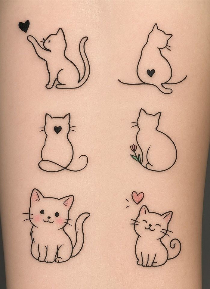 Desenho de Gato: Vários Gatos com Coração para desenhar