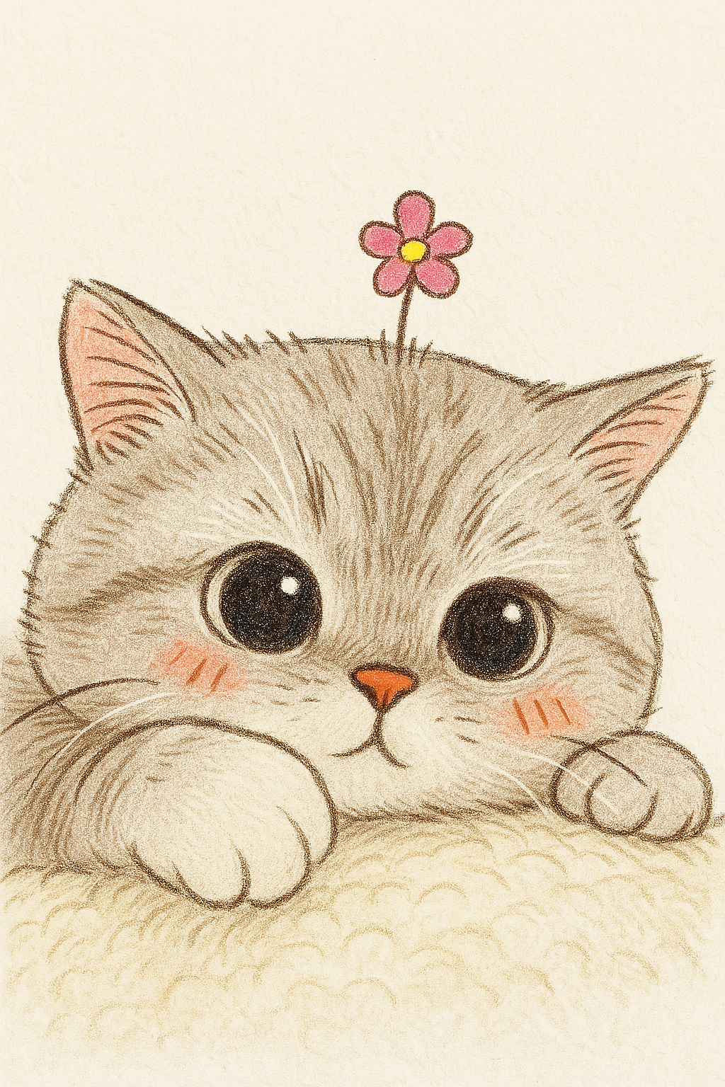 Desenho de Gato: Gato Fofinho com Flor para desenhar