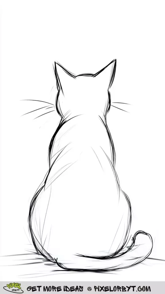 Desenho de Gato: Gato visto de costas para desenhar