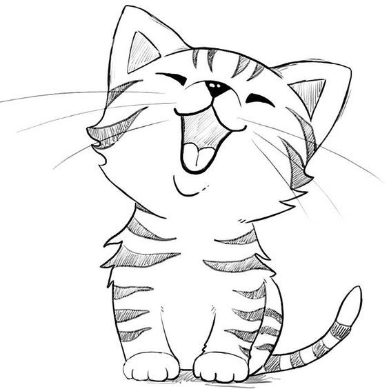 Desenho de Gato: Gato Fofinho sorridente para desenhar