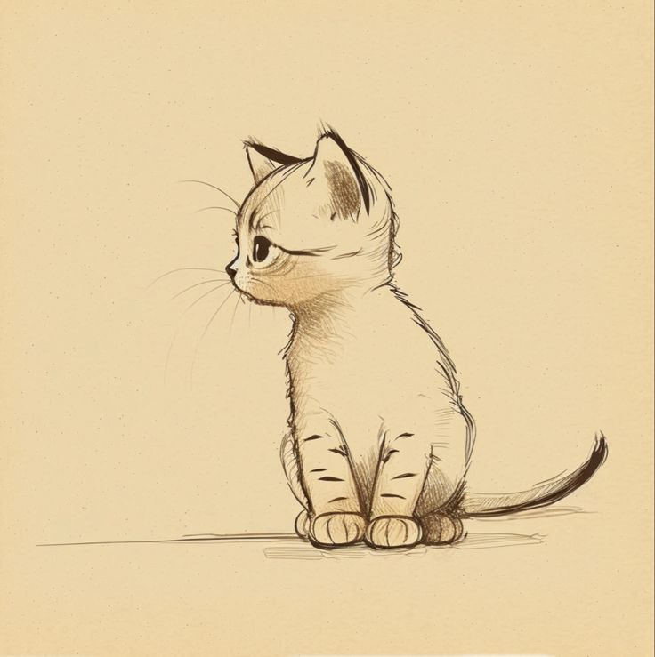Desenho de Gato: Gato Fofinho ao Lado para desenhar