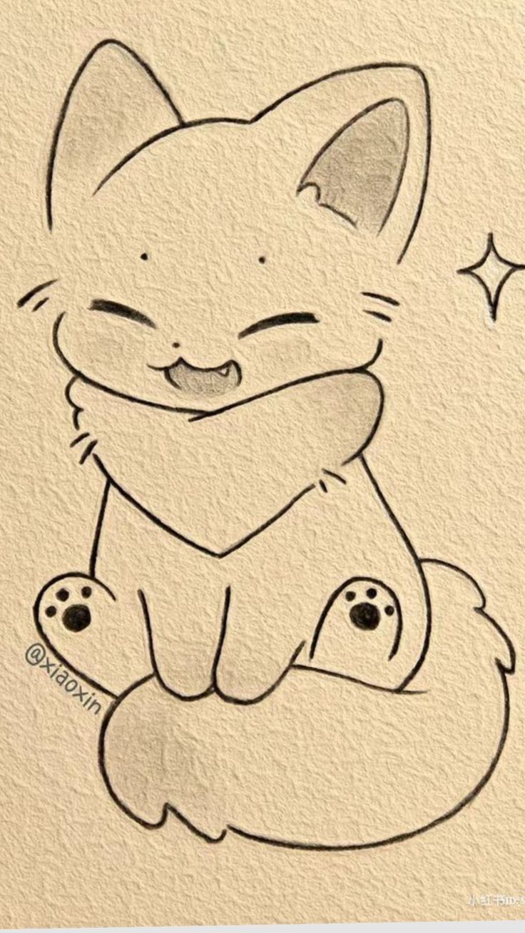 Desenho de Gato: Gato Fofo com Sorriso para desenhar
