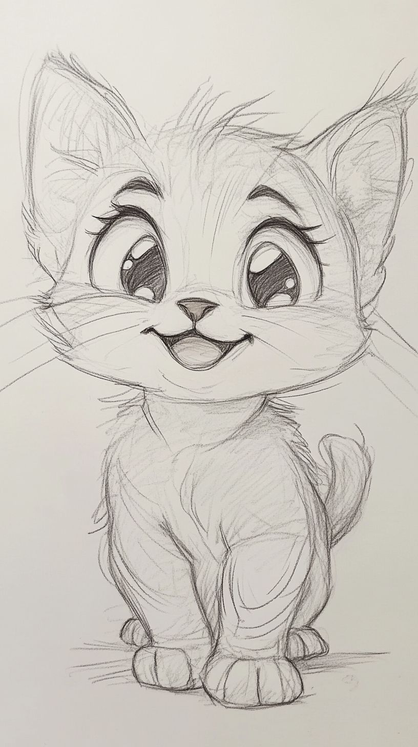 Desenho de Gato: Gato Fofo a Lápis para desenhar