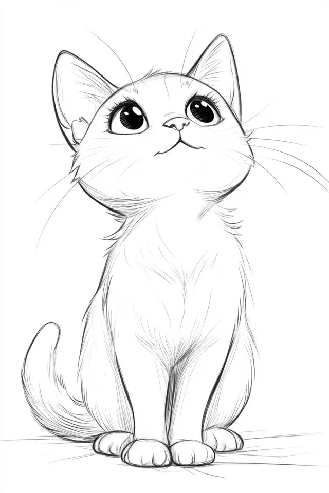 Desenho de Gato: Gato Fofo com olhos grandes para desenhar
