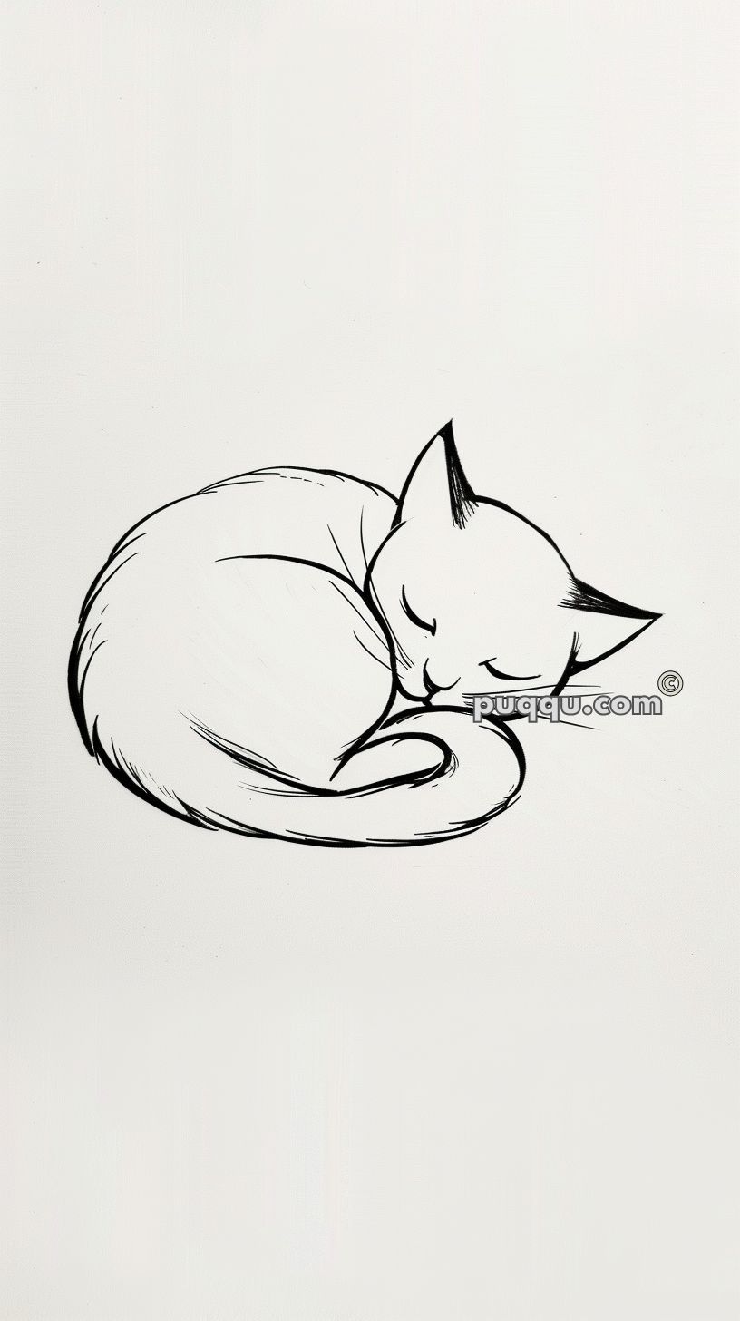 Desenho de Gato: Gato Fofo Dormindo para desenhar