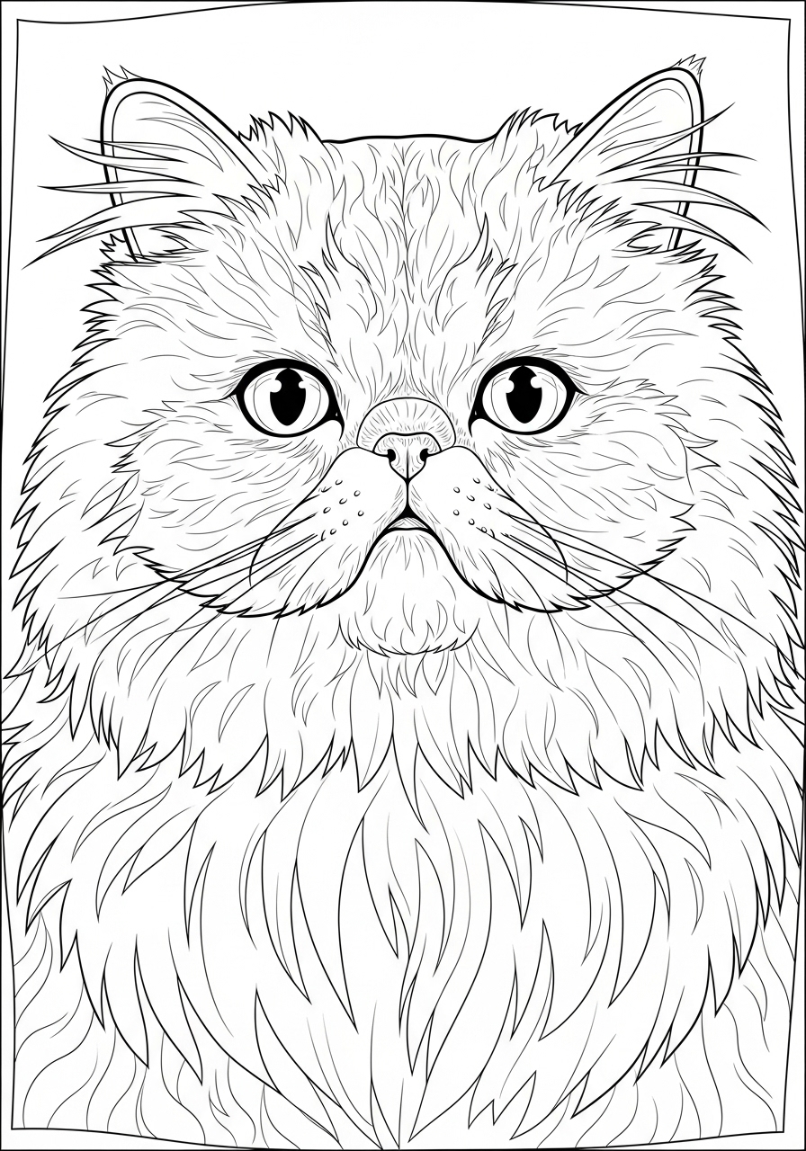 Desenho de Gato Persa com pelagem longa para imprimir e colorir
