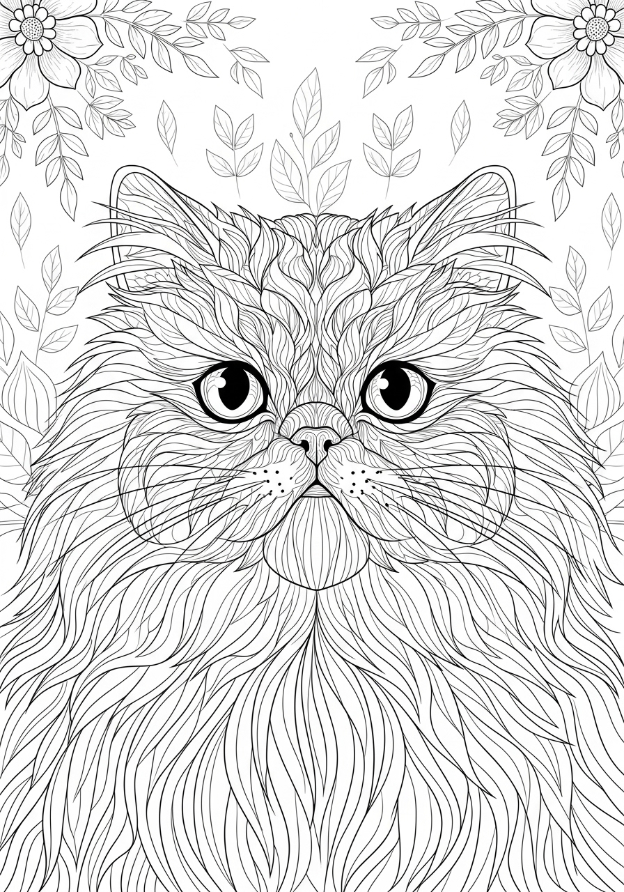 Desenho de Gato Persa detalhado para imprimir e colorir