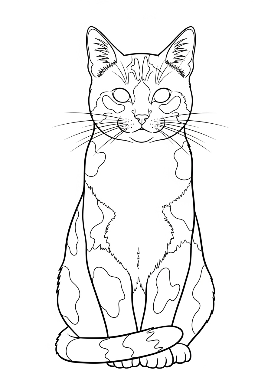 Desenho de Gato Malhado sentado para imprimir e colorir