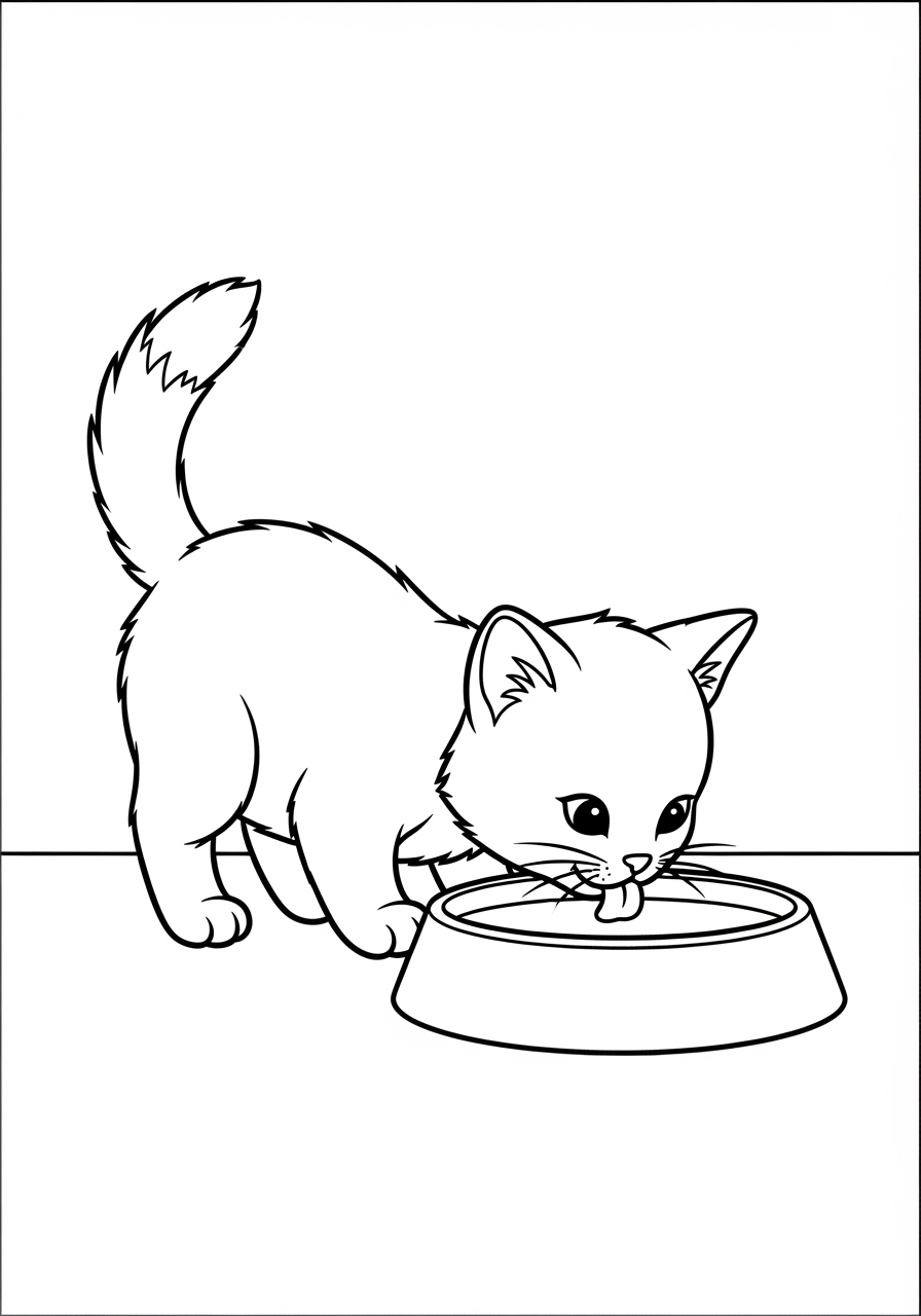 Desenho de Gato bebendo água para imprimir e colorir