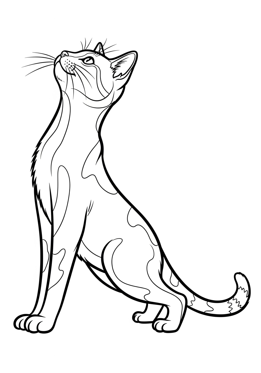 Desenho de Gato olhando para cima para imprimir e colorir