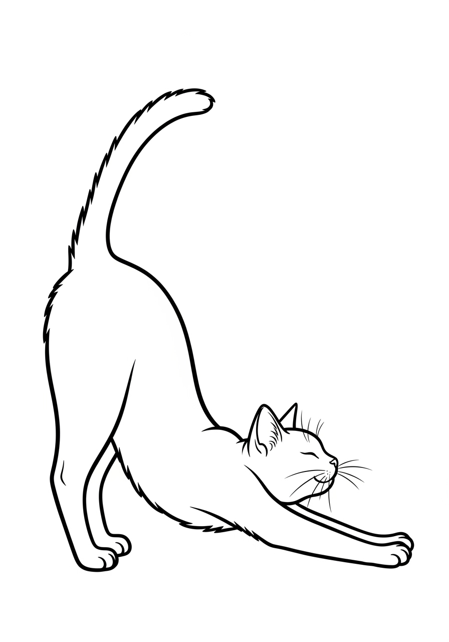 Desenho de Gato se espreguiçando para imprimir e colorir