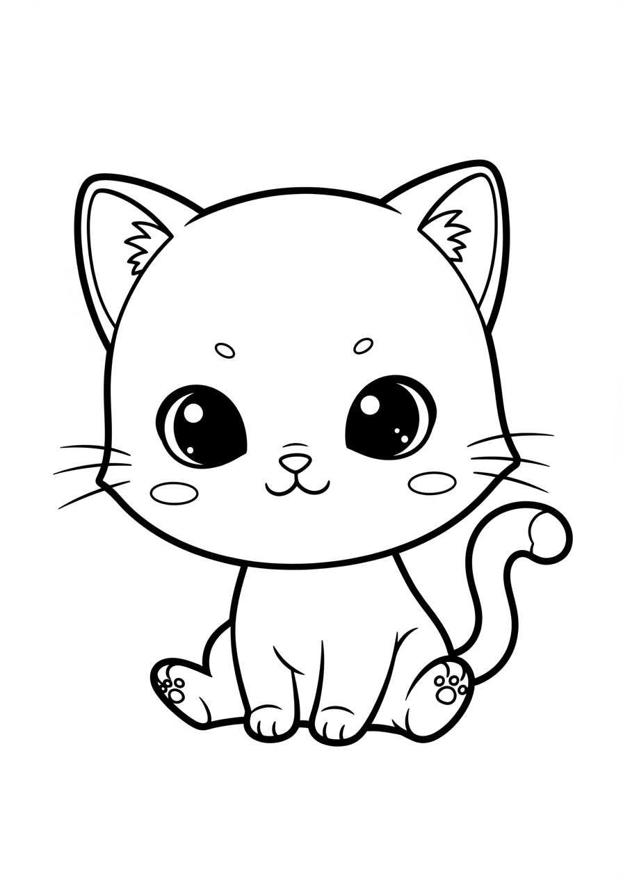 Desenho de Gato Fofo sentado para imprimir e colorir
