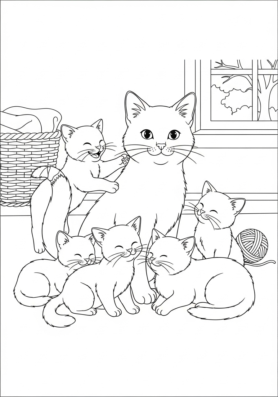 Desenho de grupo de Gatos fofos para imprimir e colorir