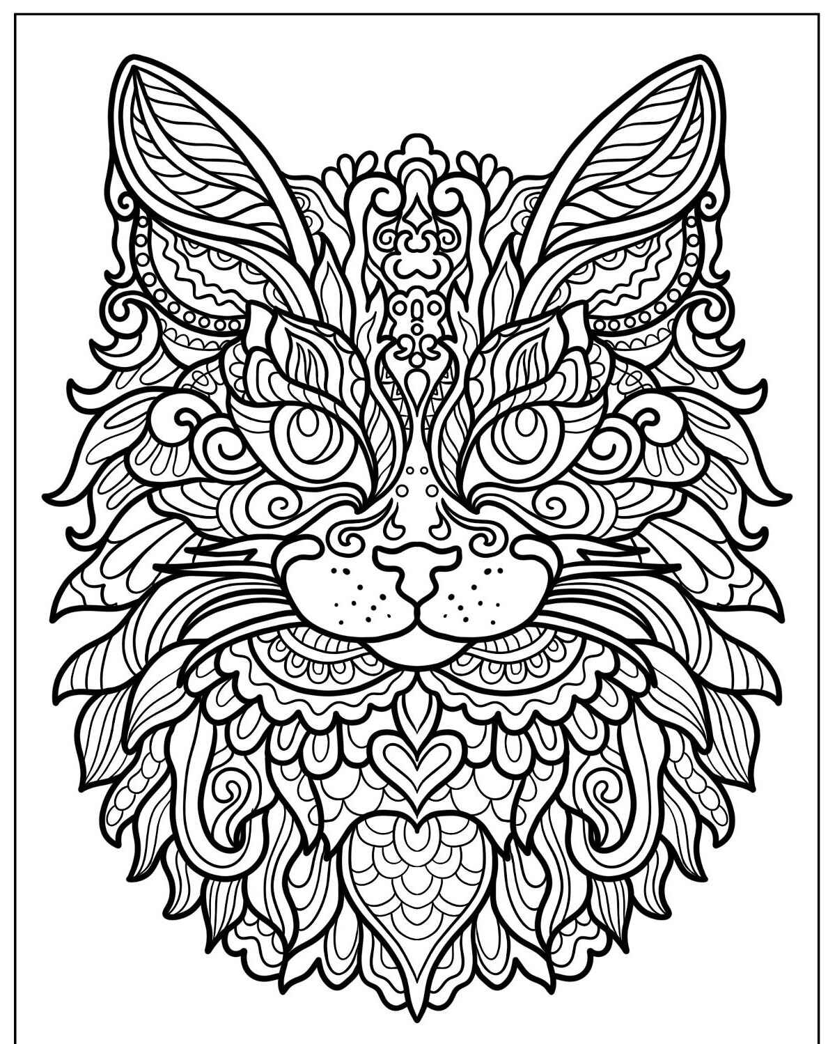 Desenho de Gato estilizado decorativo para imprimir e colorir