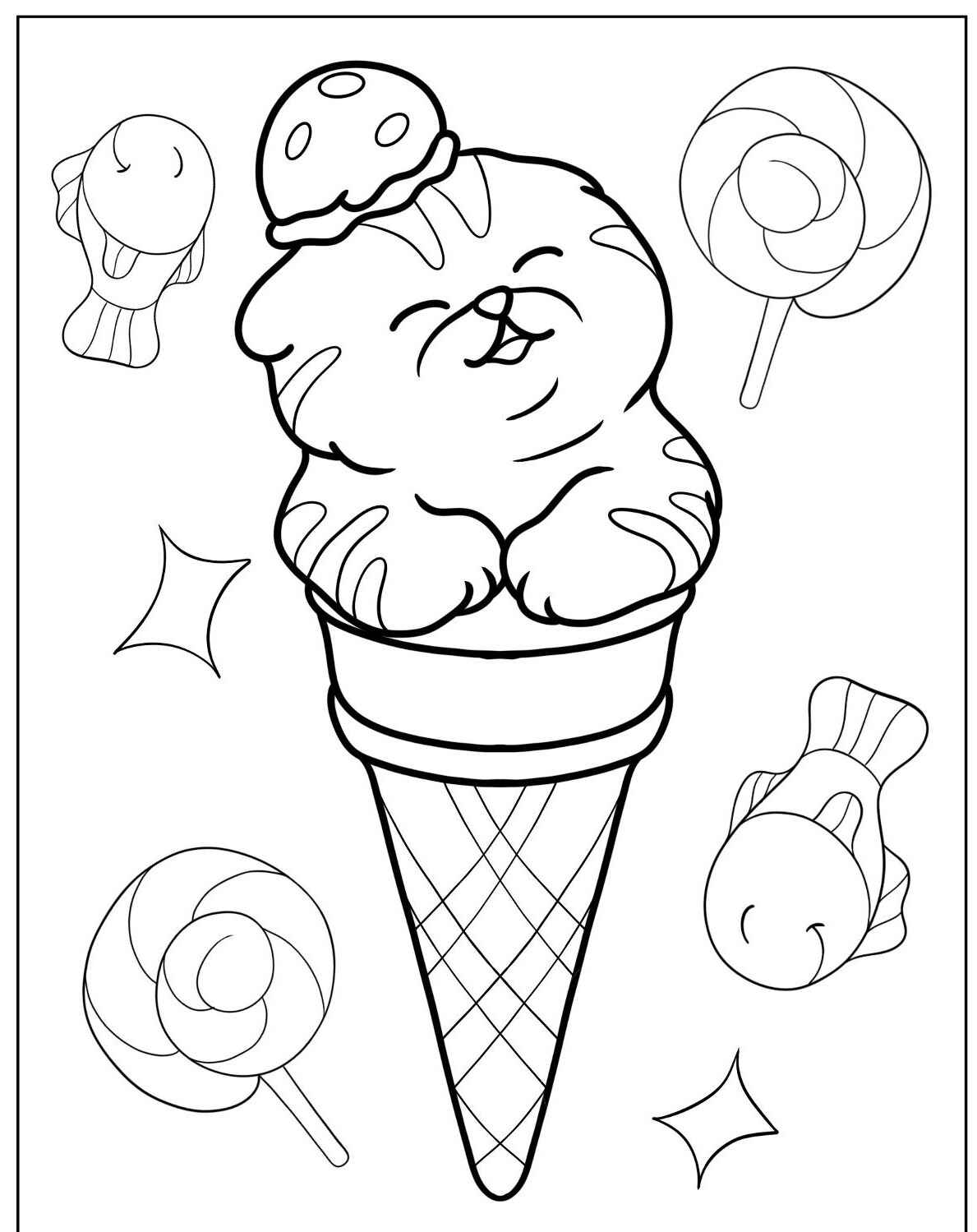 Desenho de Gato com sorvete para imprimir e colorir
