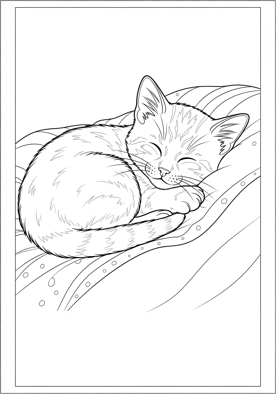 Desenho de Gato Dormindo para imprimir e colorir