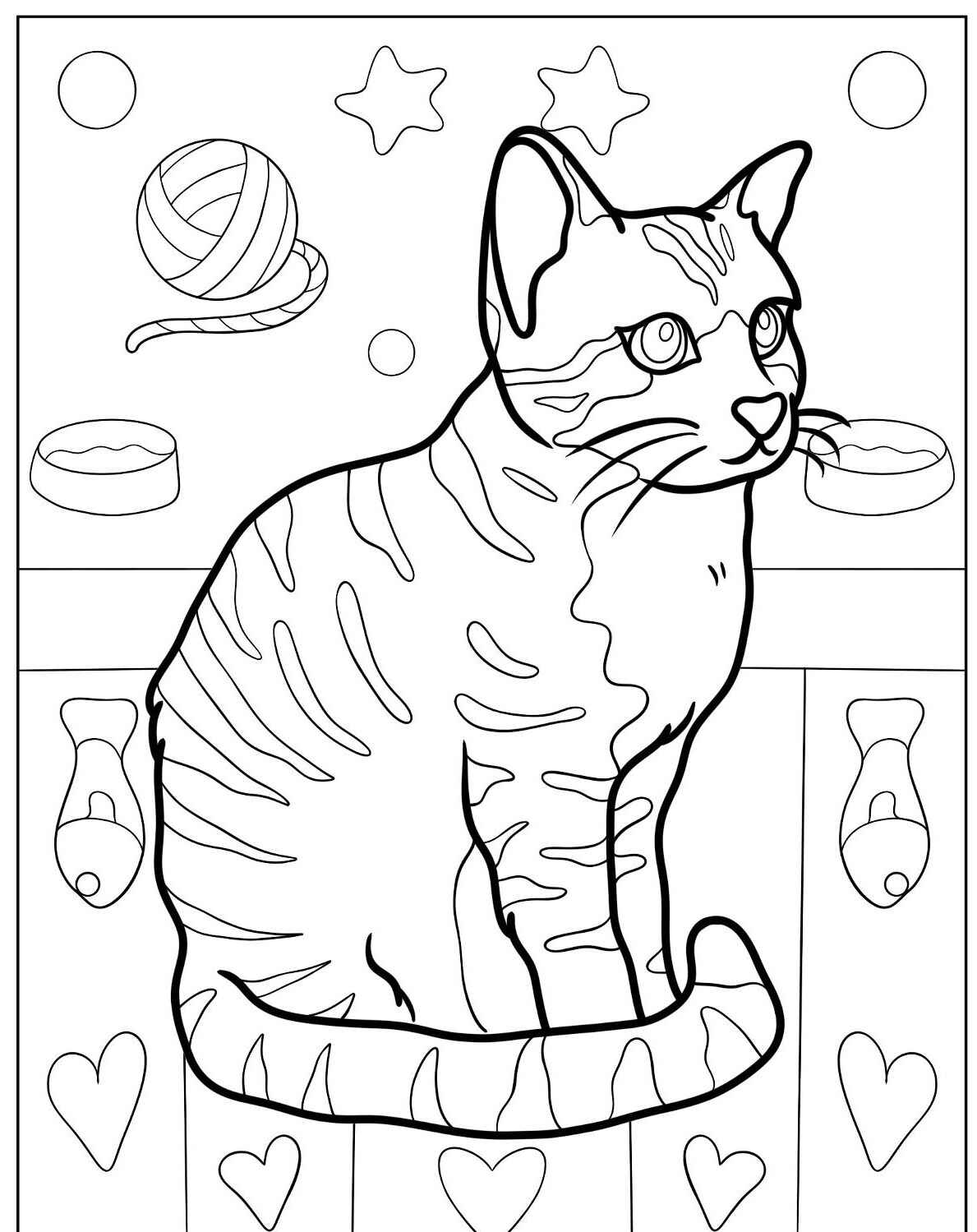 Desenho de Gato Listrado sentado para imprimir e colorir