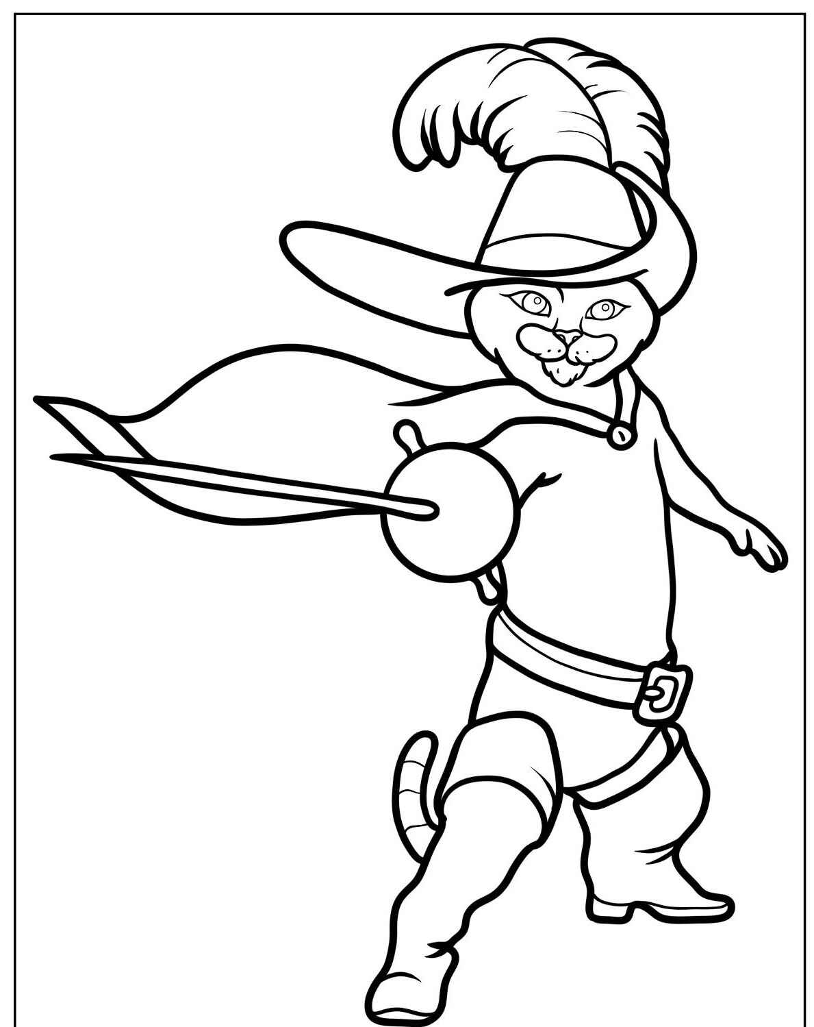 Desenho de Gato Espadachim pronto para imprimir e colorir