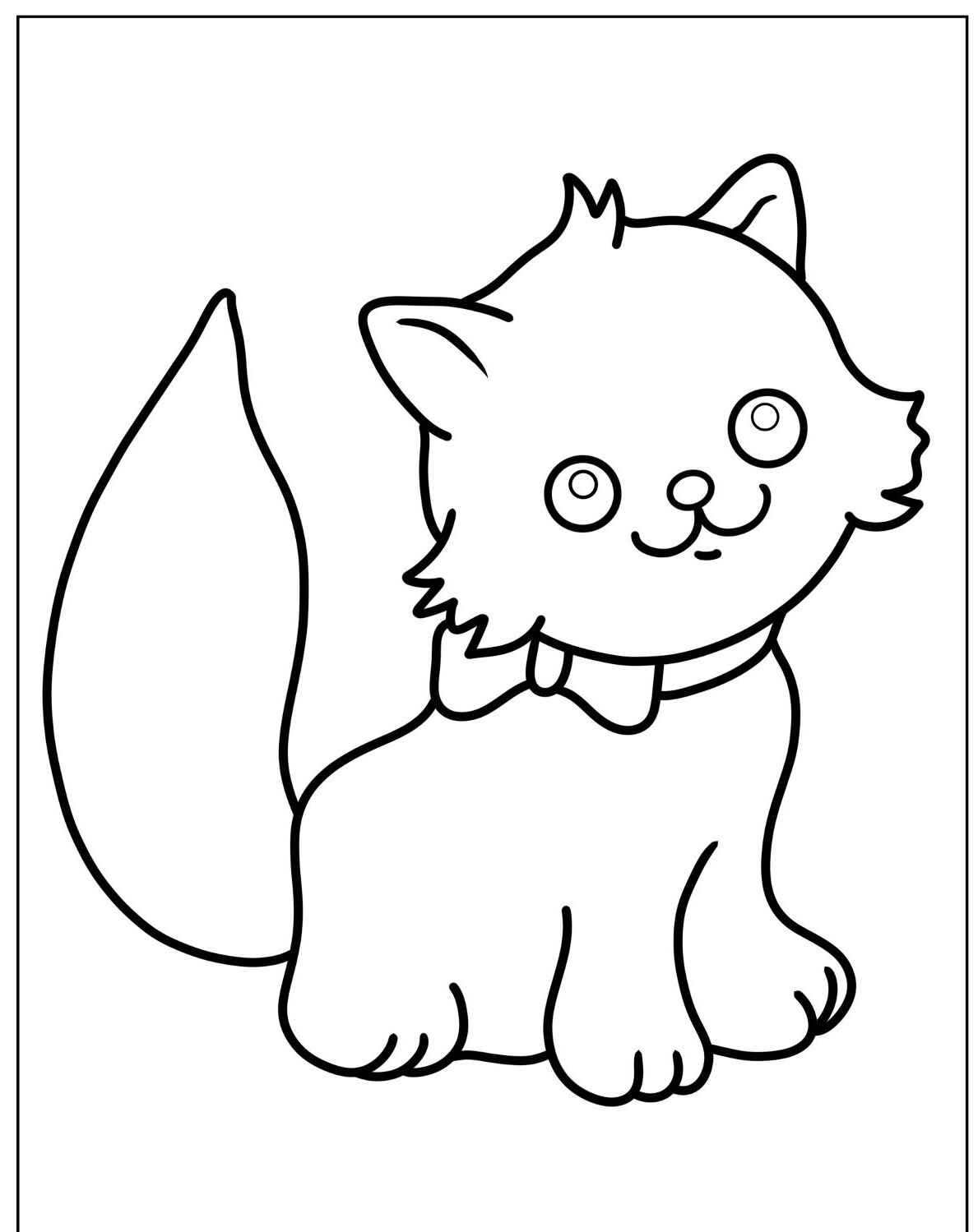 Desenho de Gato Fofo com laço para imprimir e colorir