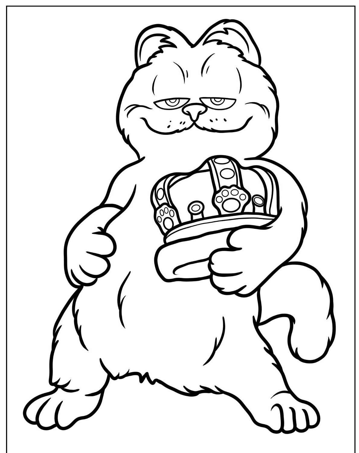 Desenho de Gato Rei segurando coroa para imprimir e colorir