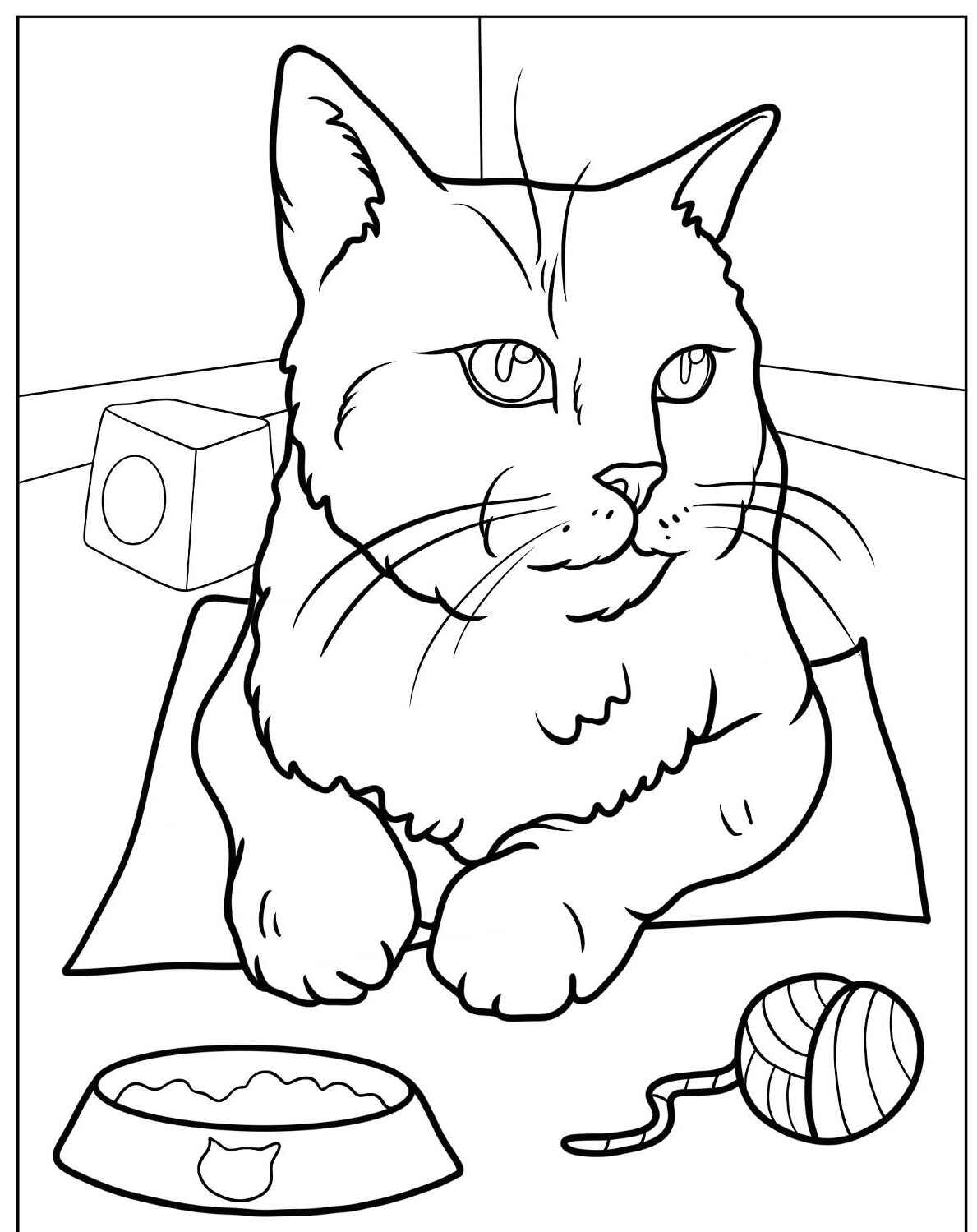 Desenho de Gato Fofo olhando para frente para colorir