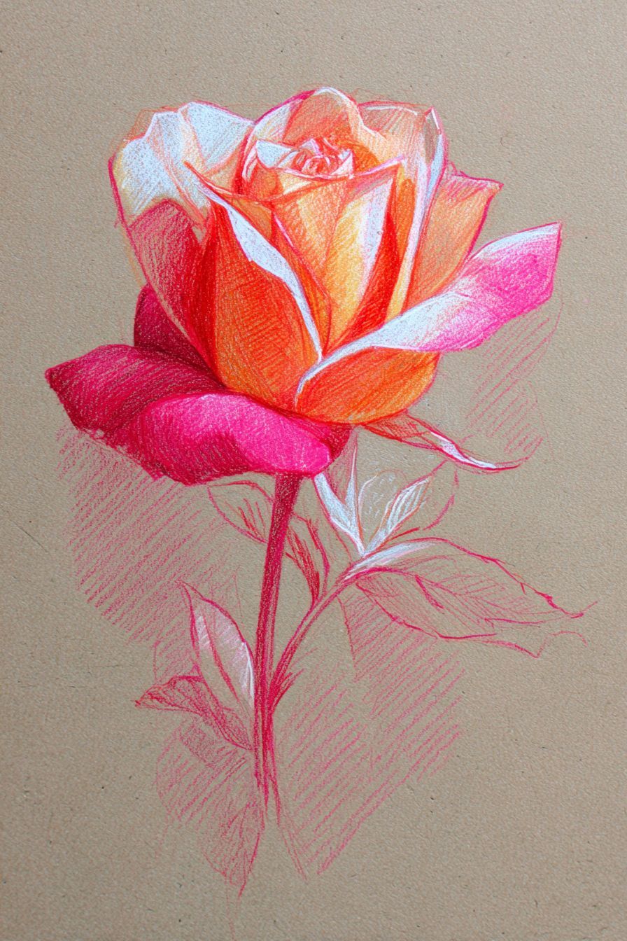 Desenho de Rosa: rosa laranja e rosa para desenhar