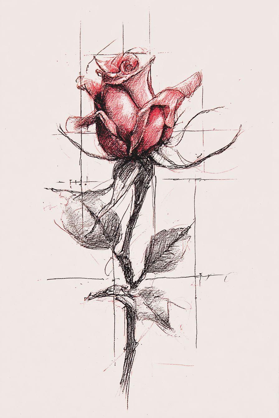 Desenho de Rosa: rosa vermelha detalhada para desenhar