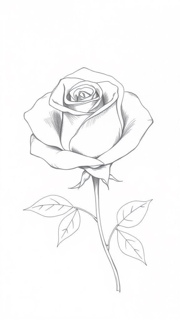 Desenho de Rosa: rosa realista a lápis com detalhes simples