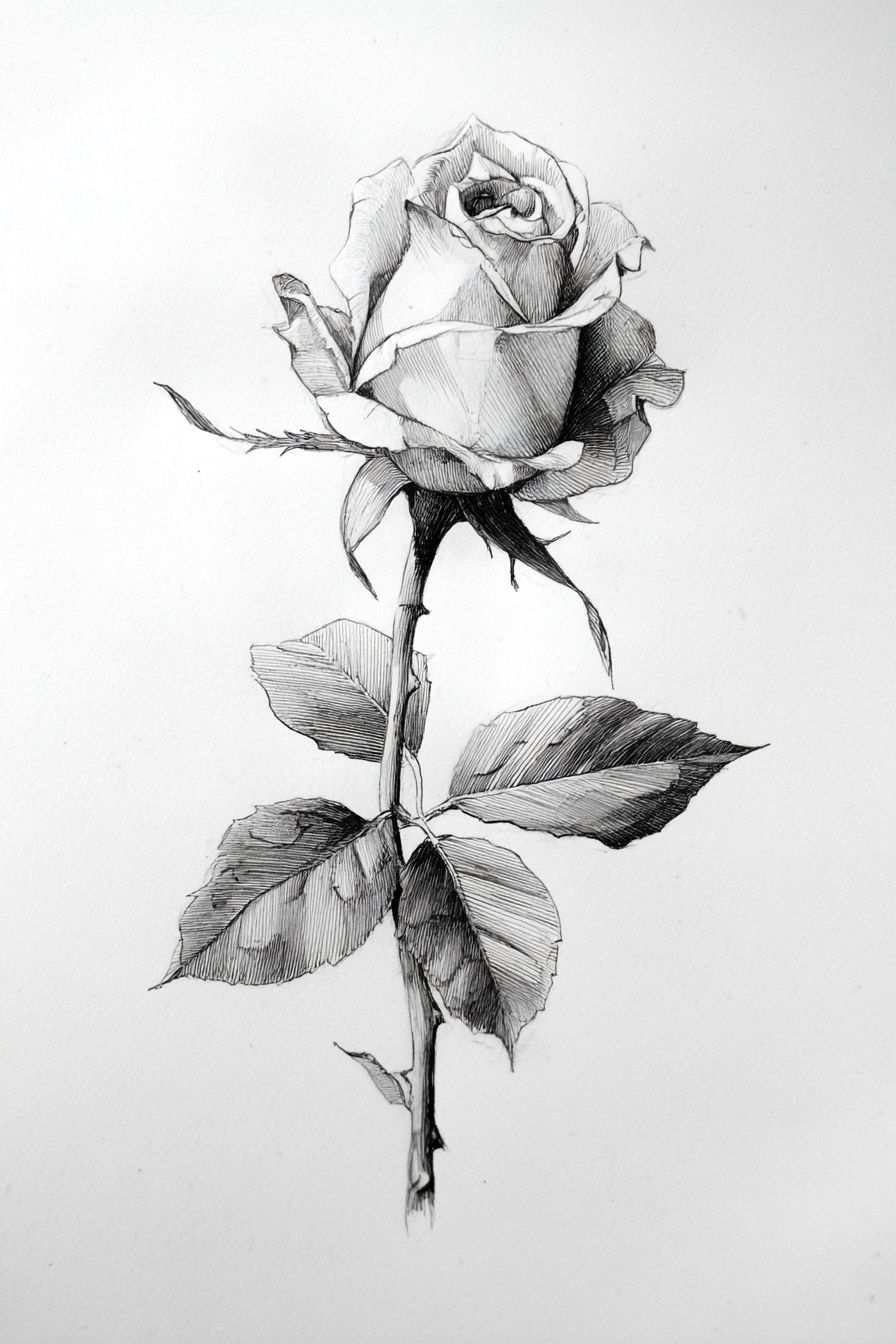 Desenho de Rosa: linda rosa realista a lápis para desenhar