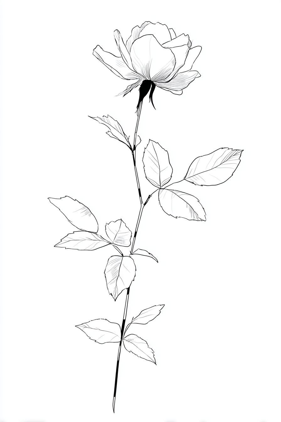 Desenho de Rosa: rosa simples e fofa a lápis para desenhar