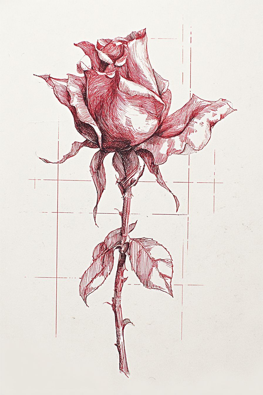 Desenho de Rosa: rosa realista a lápis com detalhes simples
