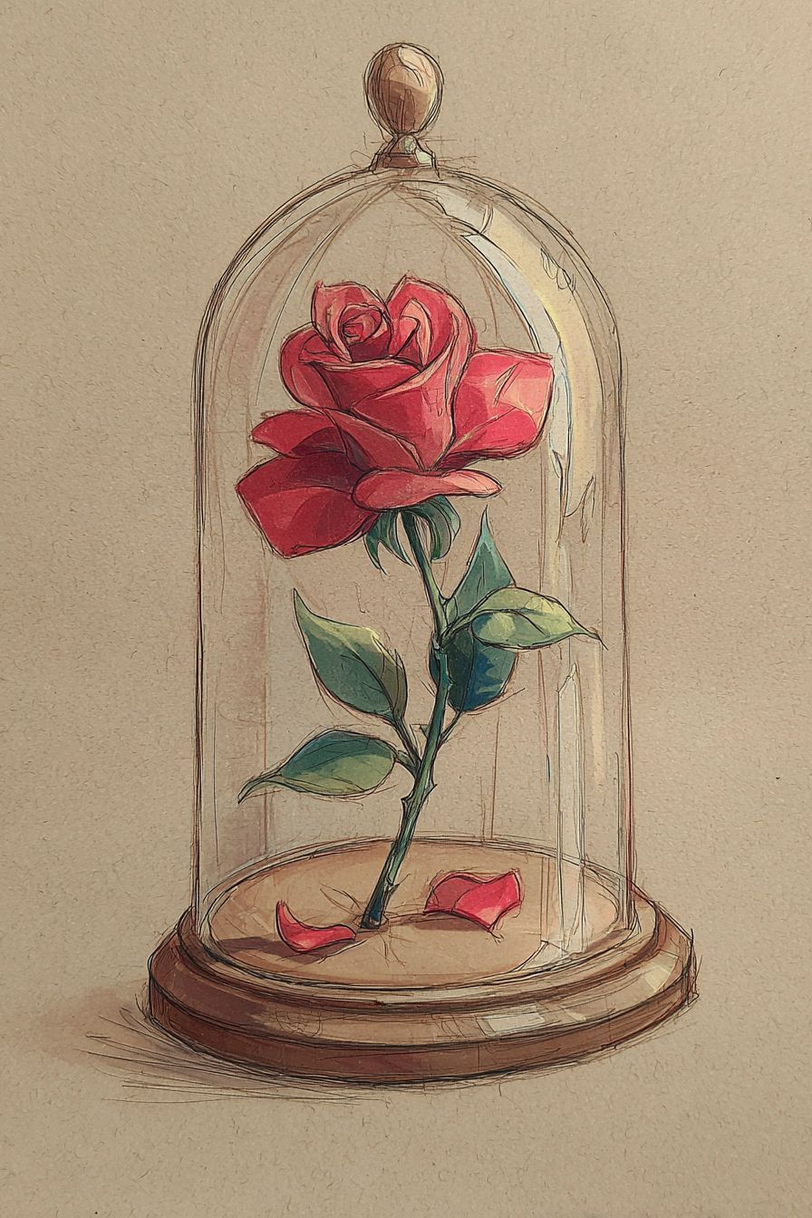Desenho de Rosa: rosa vermelha em cúpula de vidro