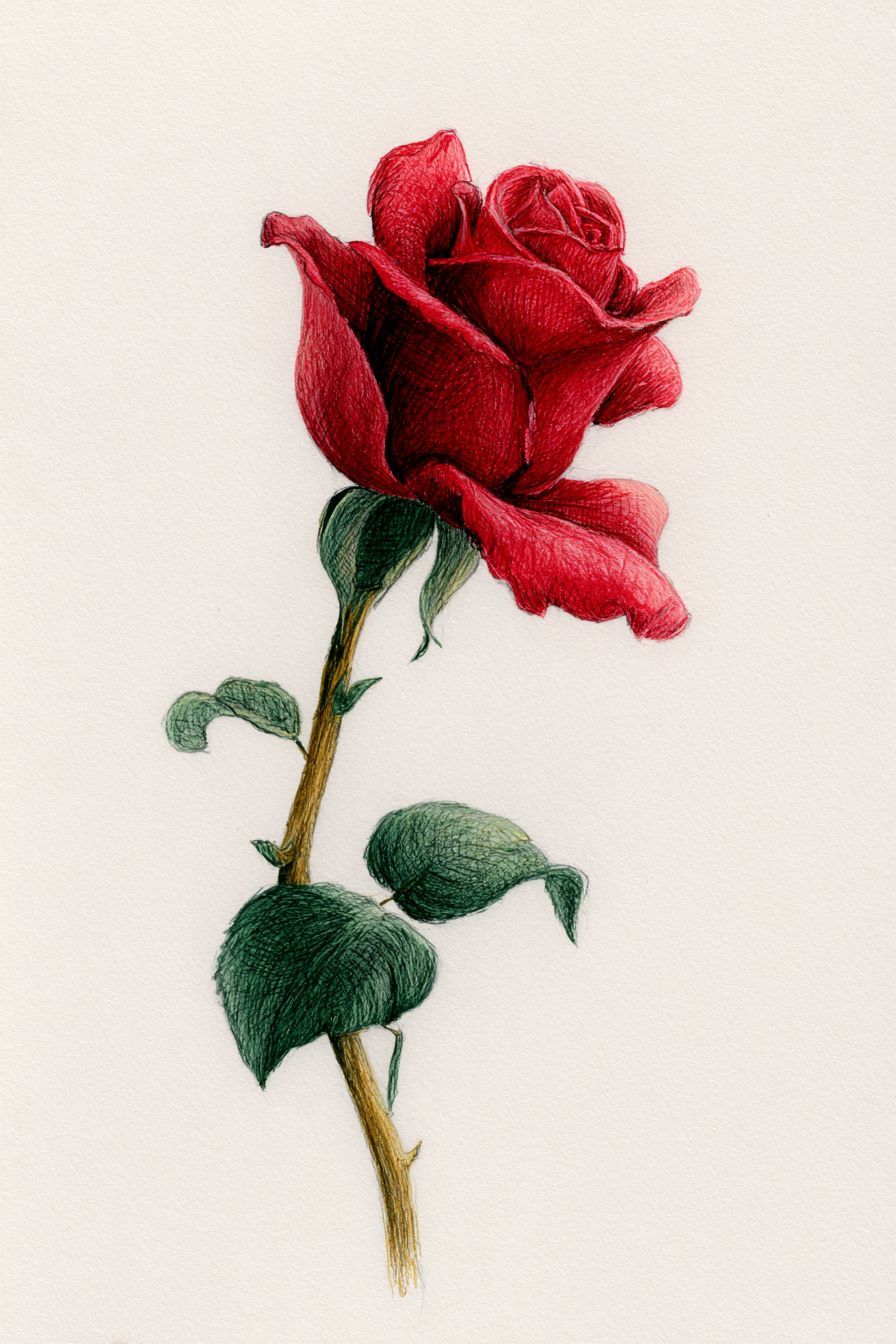 Desenho de Rosa: rosa vermelha realista e detalhada