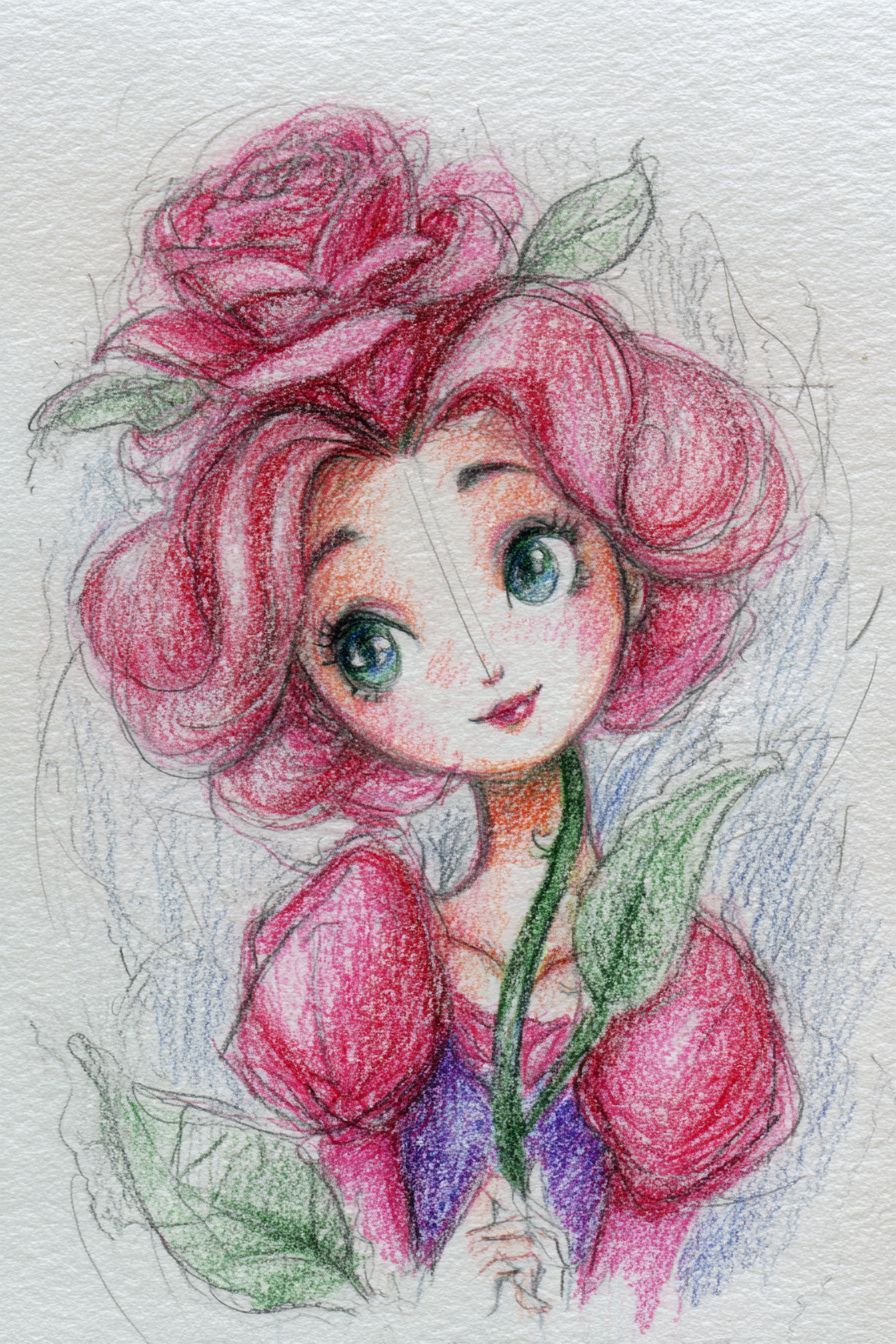 Desenho de Rosa: personagem com cabelo em forma de rosa