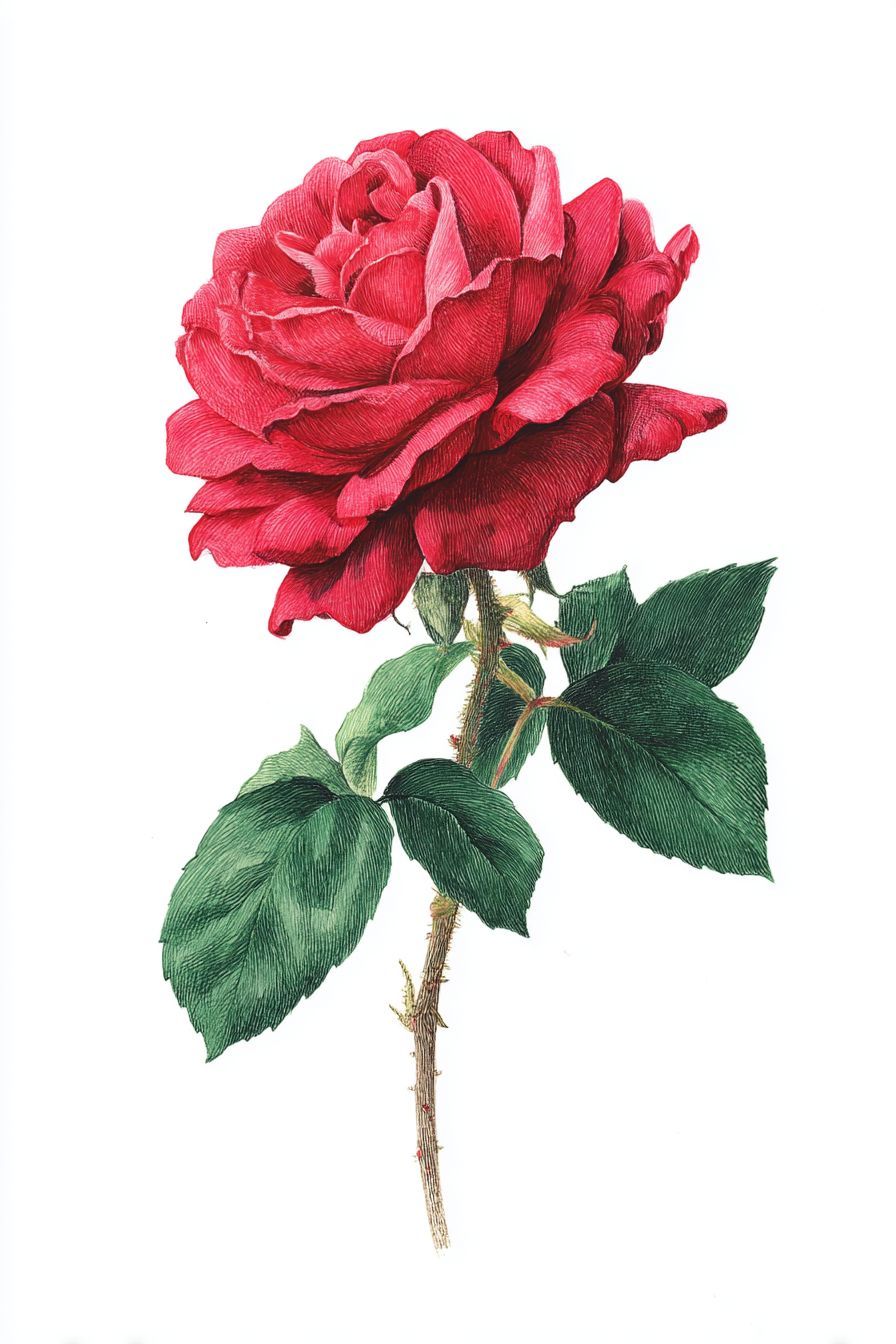 Desenho de Rosa: rosa vermelha detalhada e realista para desenhar