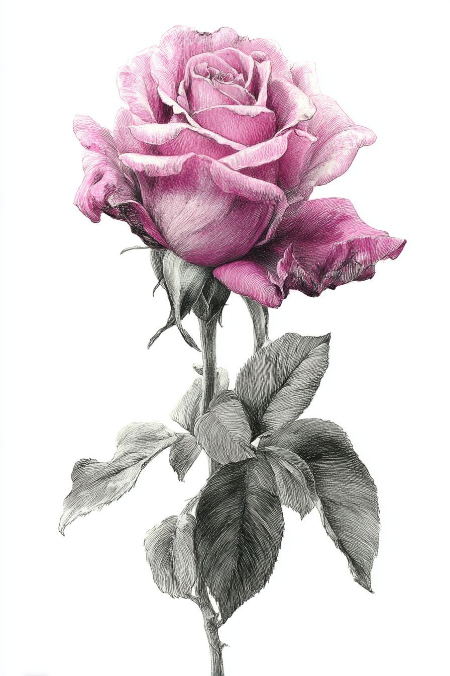 Desenho de Rosa: delicada rosa rosa para desenhar